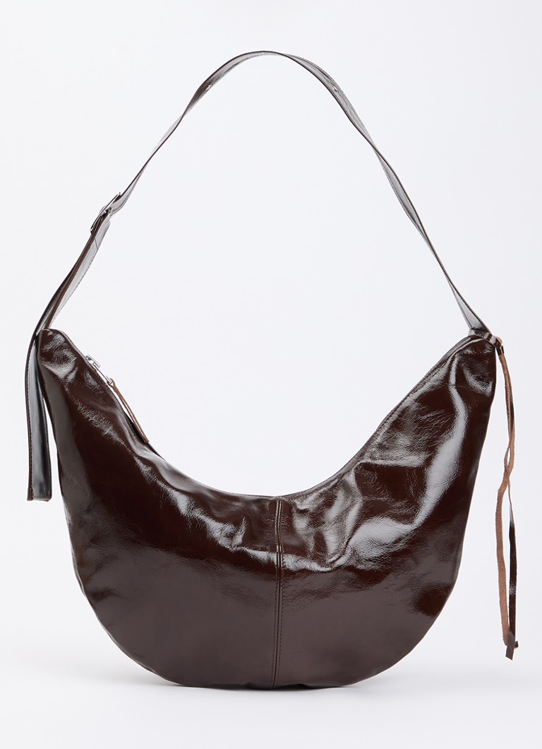 Nona Dames Banana XL crossbodytas van lakleer met verstelbare schouderriem in de kleur Donkerbruin, maat: 1SZ