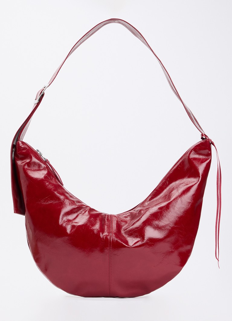Nona Dames Banana XL crossbodytas van lakleer met verstelbare schouderriem in de kleur Kersenrood, maat: 1SZ