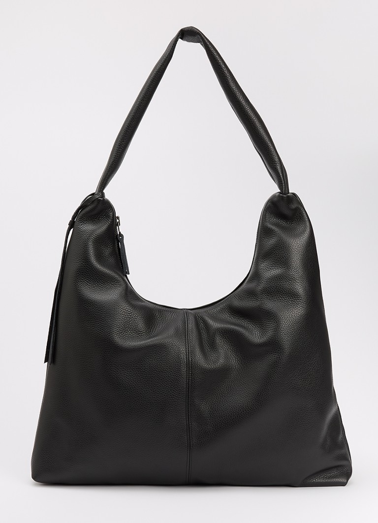Nona Dames XL crossbodytas van leer met structuur in de kleur Zwart, maat: 1SZ