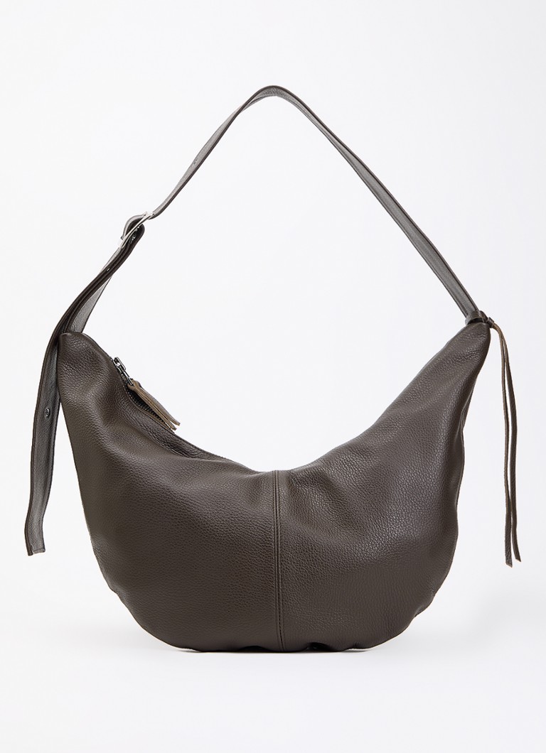 Nona Dames Buckle Banana XL crossbodytas van leer in de kleur Donkerbruin, maat: 1SZ