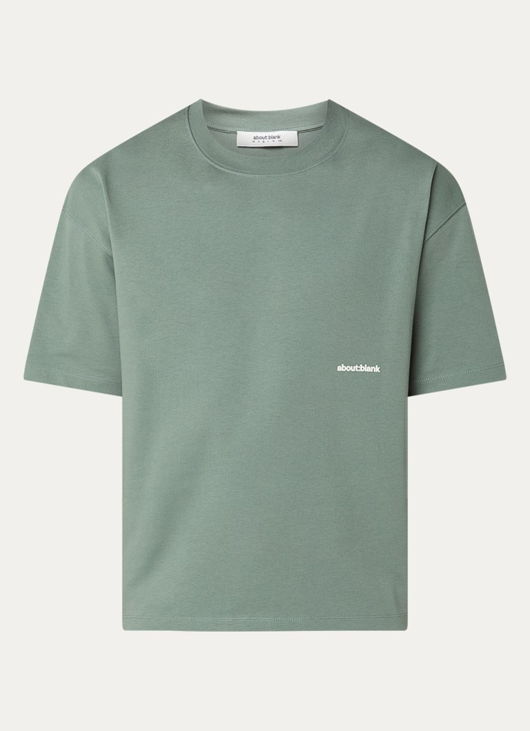 About:blank Heren Box T-shirt met logo- en backprint in de kleur Lichtgroen, maat: S
