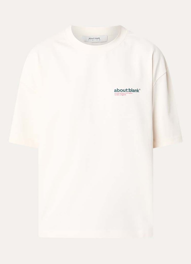About:blank Heren T-shirt met logoprint in de kleur Creme, maat: S