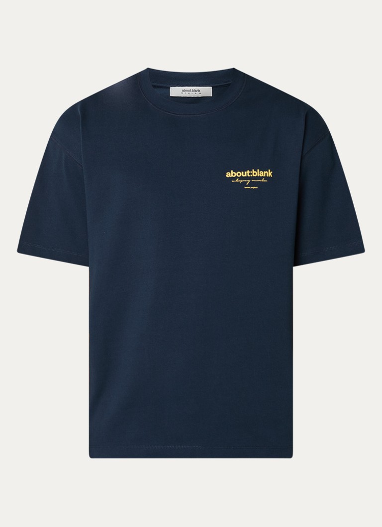 About:blank Heren Reverse T-shirt met logo- en backprint in de kleur Donkerblauw, maat: S