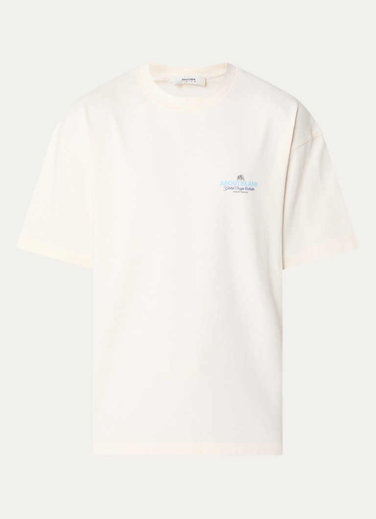 About:blank Heren Blazon T-shirt met logo- en backprint in de kleur Gebroken wit, maat: S