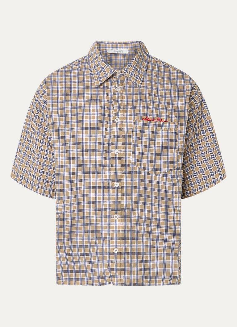 About:blank Heren Regular fit overhemd met ruitdessin en logoborduring in de kleur Taupe, maat: S