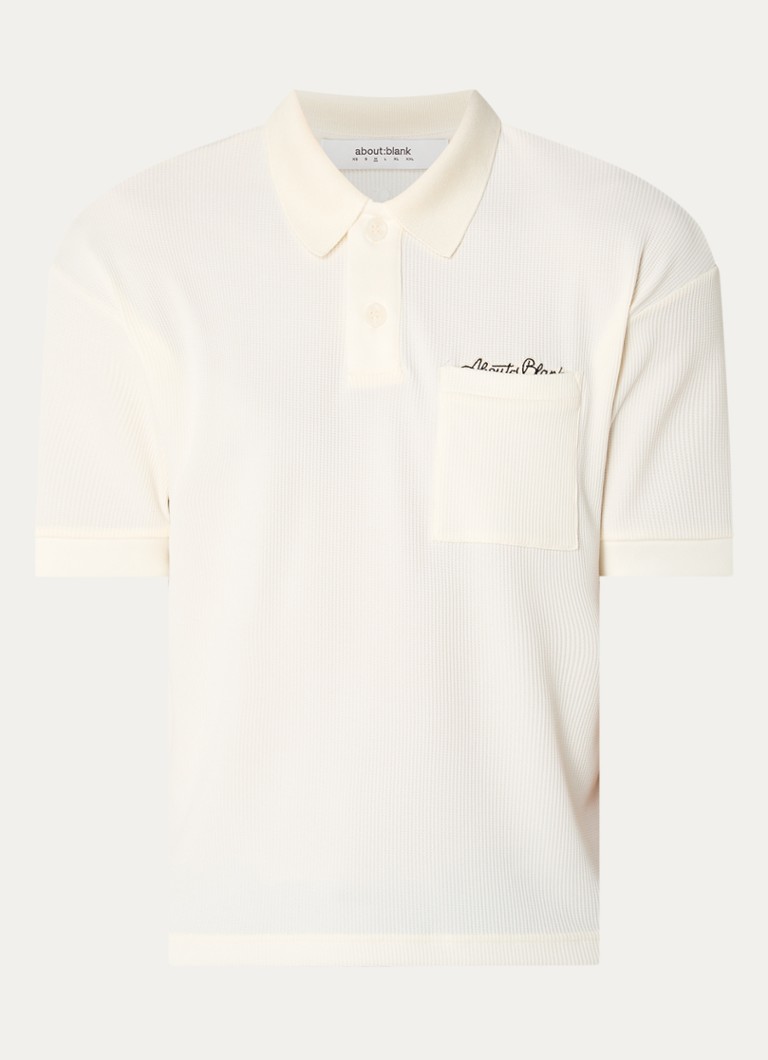 About:blank Heren Script regular fit polo met logoborduring en structuur in de kleur Creme, maat: S