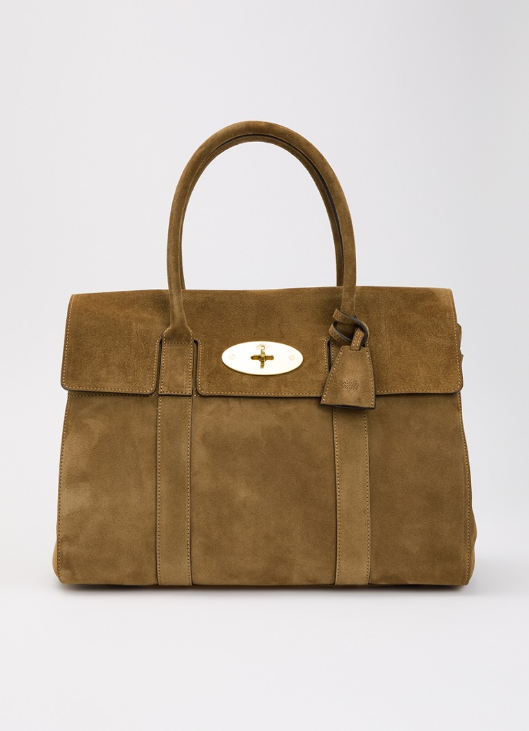 Mulberry Dames Bayswater schoudertas van suède met logo in de kleur Mosgroen, maat: No Size