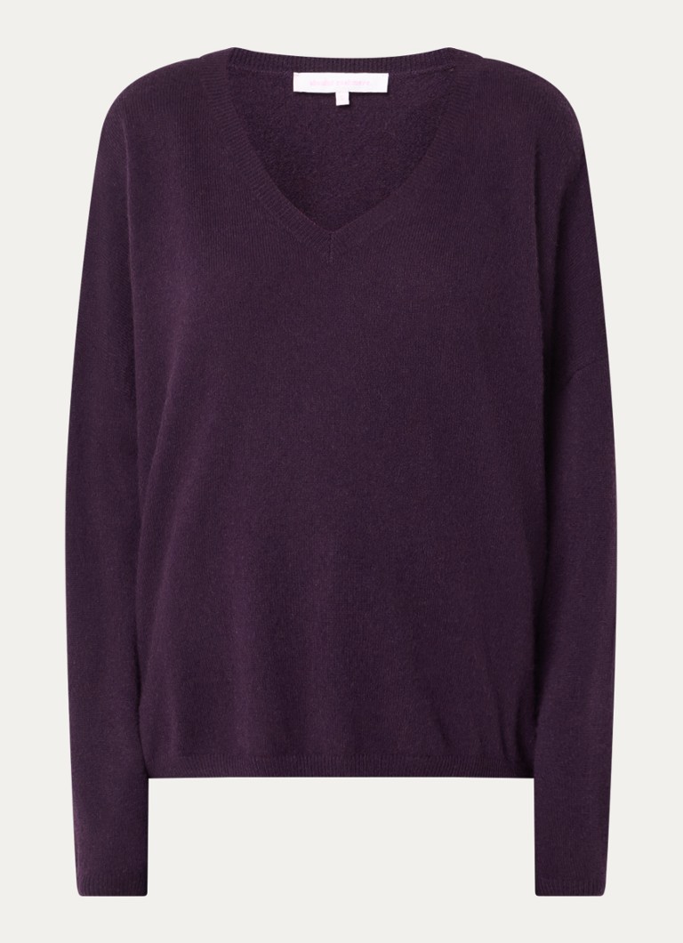 Absolut Cashmere. Dames Alicia fijngebreide pullover van kasjmier met V-hals in de kleur Aubergine, maat: M