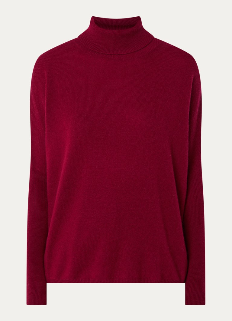 Absolut Cashmere. Dames Fijngebreide trui van kasjmier met col in de kleur Donkerrood, maat: S