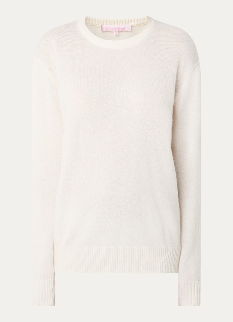Absolut Cashmere. Dames Ysee fijngebreide trui van kasjmier met ronde hals in de kleur Gebroken wit, maat: XL