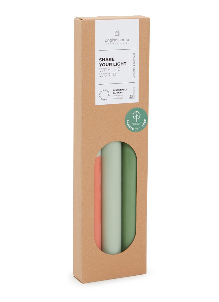 Originalhome Eden Diagonal kaars 30 cm set van 3 Groen - Deal