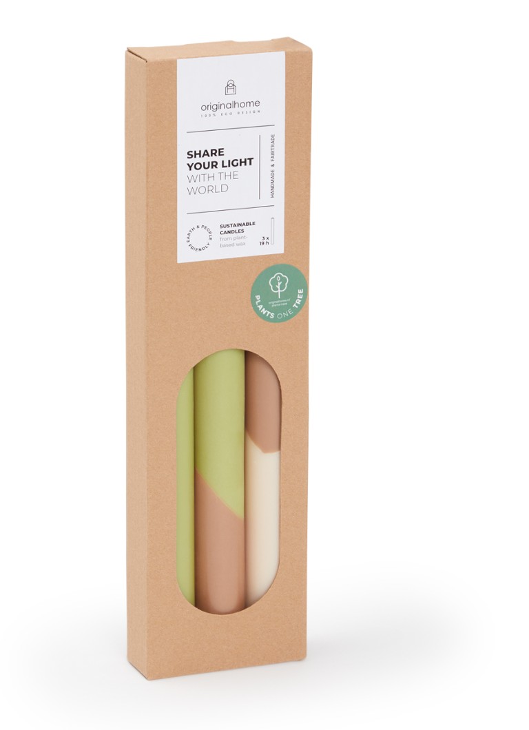 Originalhome Diagonal kaars 30 cm set van 3 Groen - Deal