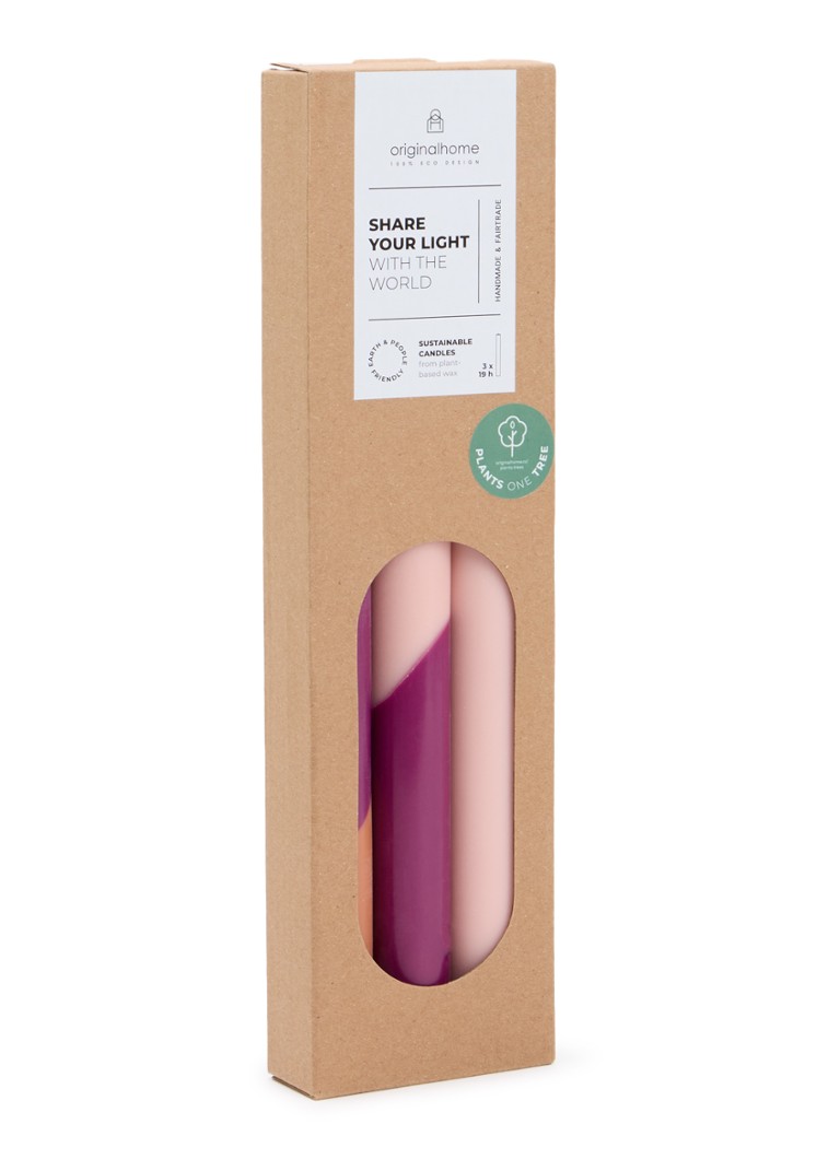 Originalhome Joy Diagonal kaars 30 cm set van 3 Oudroze - Deal