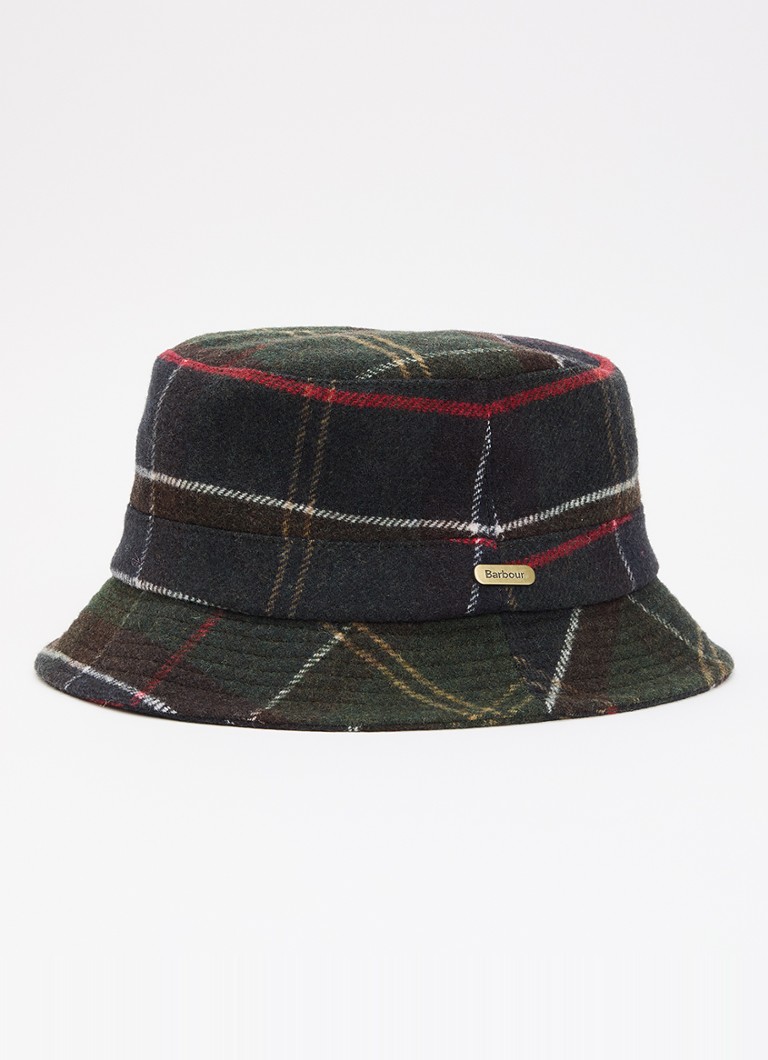Barbour Dames Heidi tartan bucket hoed in wolblend met ruitdessin in de kleur Donkerblauw, maat: S