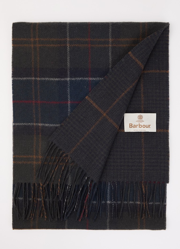 Barbour Dames Taryn reversible sjaal van wol met ruitdessin 34 x 166 cm in de kleur Donkergroen, maat: ONE SIZE