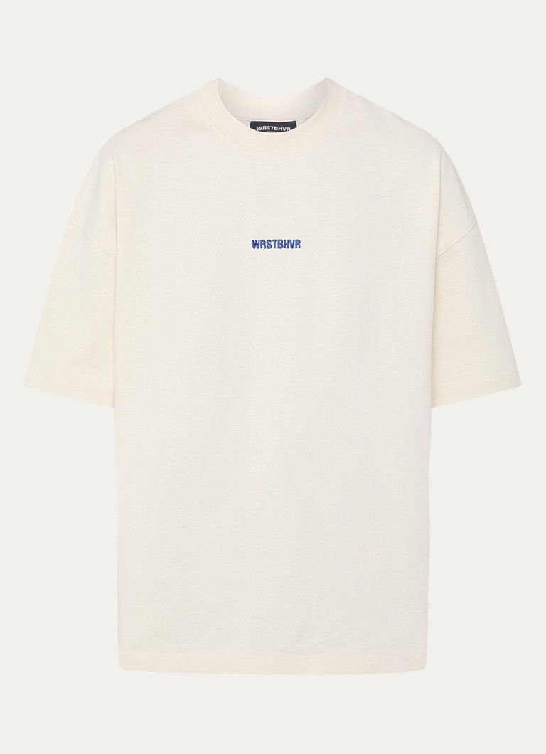 WRSTBHVR Dames Garm T-shirt met logo- en backprint in de kleur Gebroken wit, maat: L