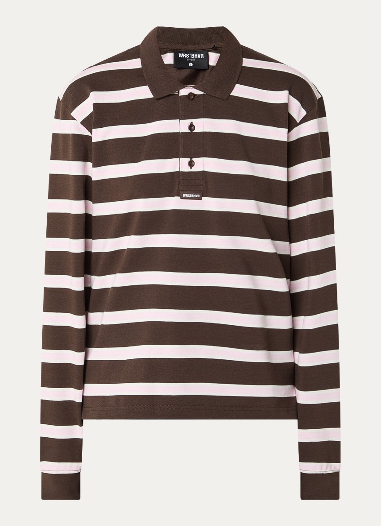 WRSTBHVR Dames Seth fijngebreide polo met streepprint in de kleur Bruin, maat: S