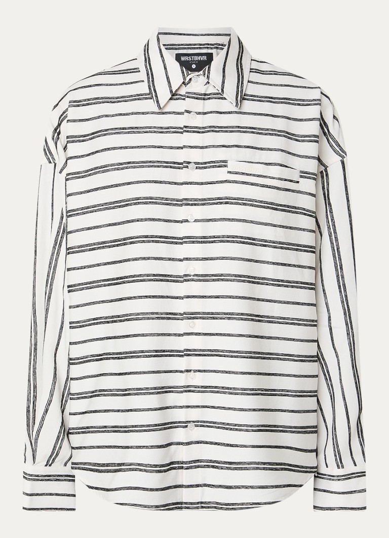 WRSTBHVR Dames Tavi oversized blouse met streepprint en logo in de kleur Wit, maat: XS