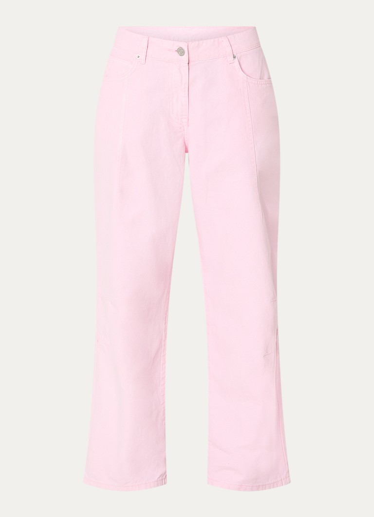 WRSTBHVR Dames Bets mid waist loose fit jeans met gekleurde wassing in de kleur Lichtroze, maat: W25/L32