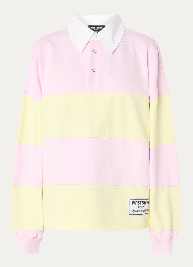 WRSTBHVR Dames Geri sweater met streepprint en polokraag in de kleur Lichtroze, maat: XS