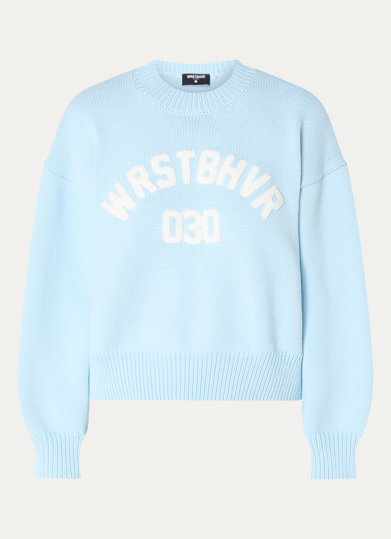WRSTBHVR Dames Luna grofgebreide trui met logo in de kleur Lichtblauw, maat: S