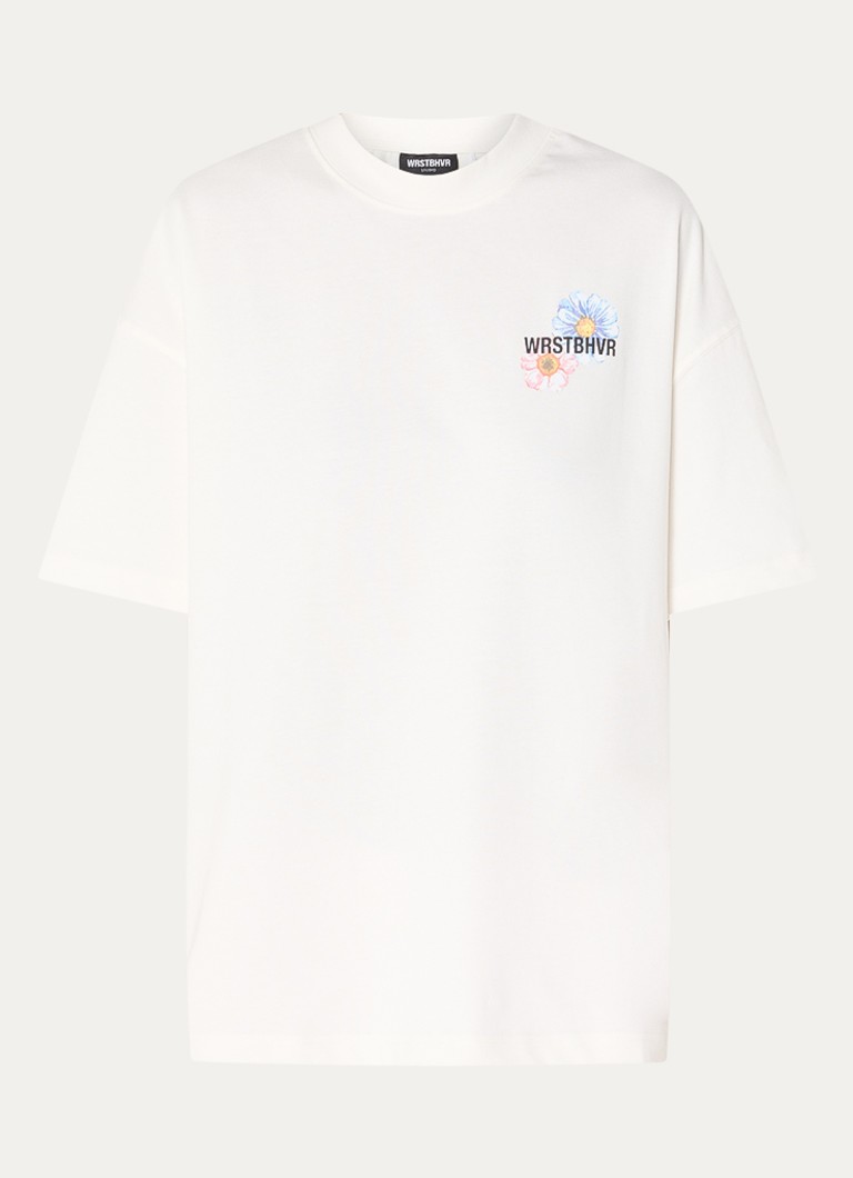 WRSTBHVR Dames Olin T-shirt met logo- en backprint in de kleur Gebroken wit, maat: L
