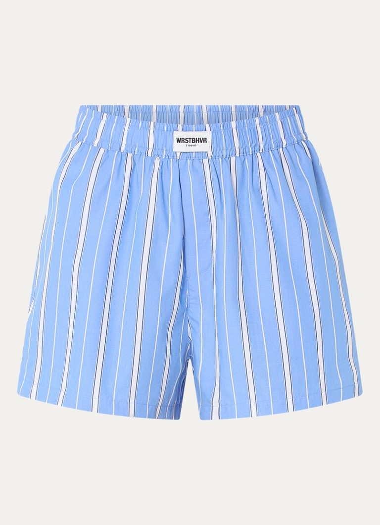 WRSTBHVR Dames Tavina high waist straight fit korte broek met streepprint in de kleur Blauw, maat: L