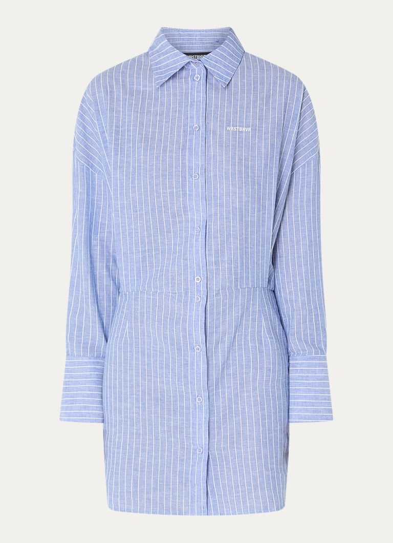 WRSTBHVR Dames Tavina mini blousejurk in linnenblend in de kleur Staalblauw, maat: S