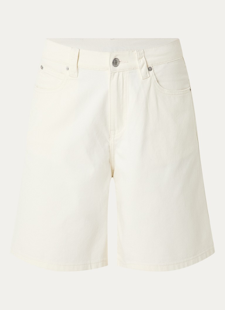 WRSTBHVR Dames Yumi high waist wide leg korte broek van denim in de kleur Gebroken wit, maat: W 26