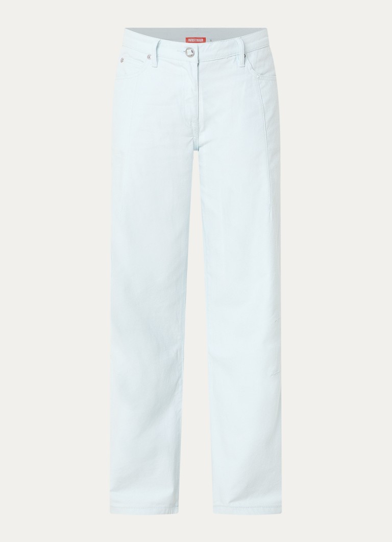 WRSTBHVR Dames Bets mid waist straight fit jeans met gekleurde wassing in de kleur Lichtblauw, maat: W28/L32
