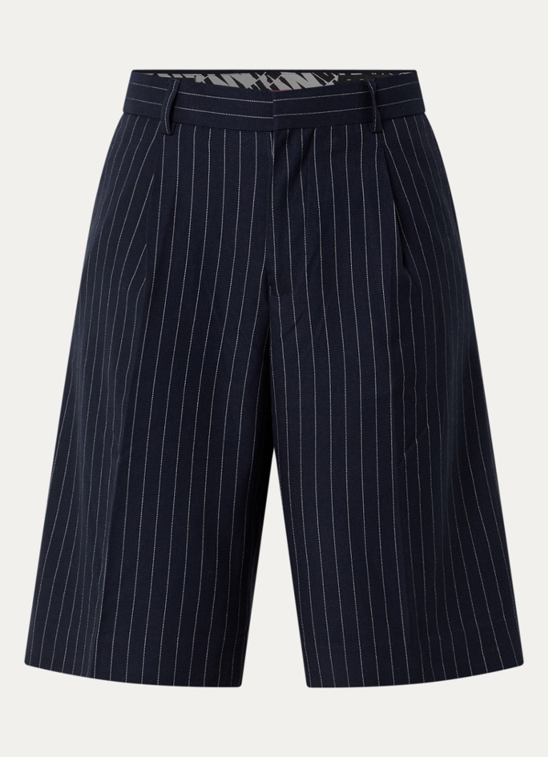 WRSTBHVR Dames Dorian high waist wide fit korte broek met krijtstreep in de kleur Donkerblauw, maat: S