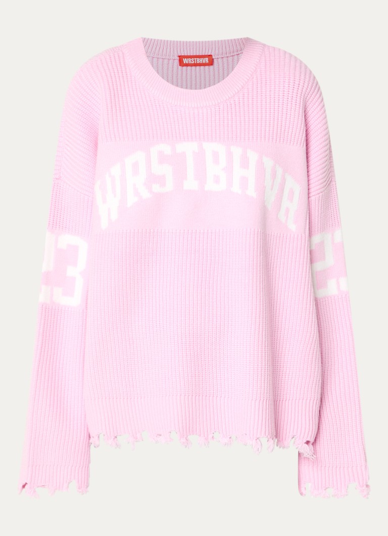WRSTBHVR Dames Tove fijngebreide trui met ingebreide logoprint in de kleur Roze, maat: XS