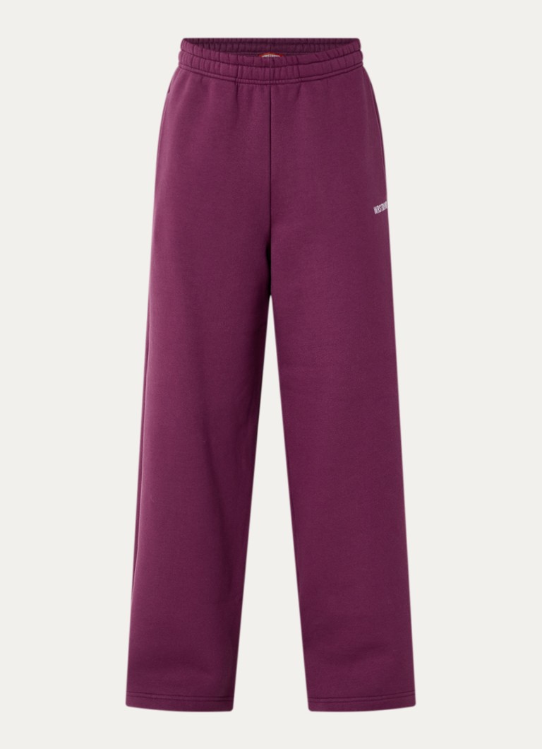 WRSTBHVR Dames Zayn high waist wide fit joggingsbroek met logo in de kleur Aubergine, maat: L