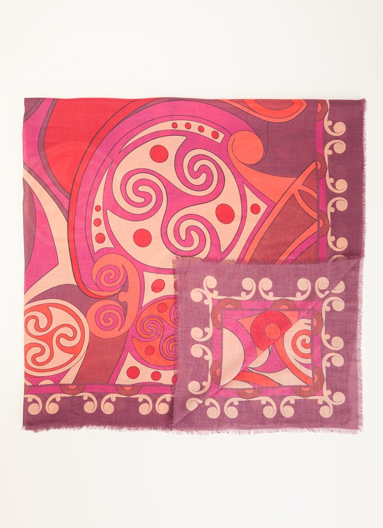 La DoubleJ Dames Foulard sjaal in zijdeblend met print 140 x 140 cm in de kleur Donkerrood, maat: ONE SIZE