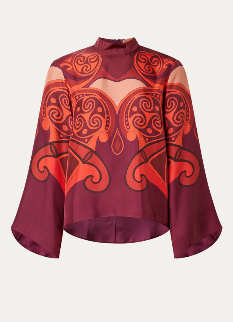 La DoubleJ Dames Tuniek van zijde met print in de kleur Donkerrood, maat: 42