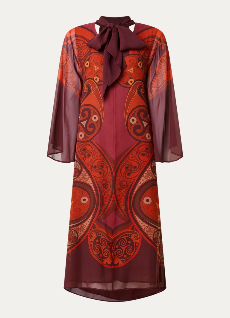 La DoubleJ Dames Magnifico midi tuniekjurk van zijde met print in de kleur Donkerrood, maat: 40