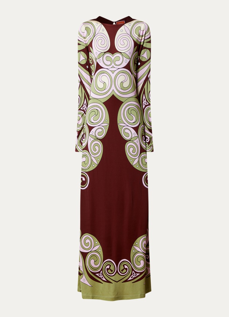 La DoubleJ Dames Slinky Swing maxi jurk van jersey met print in de kleur Roodbruin, maat: M