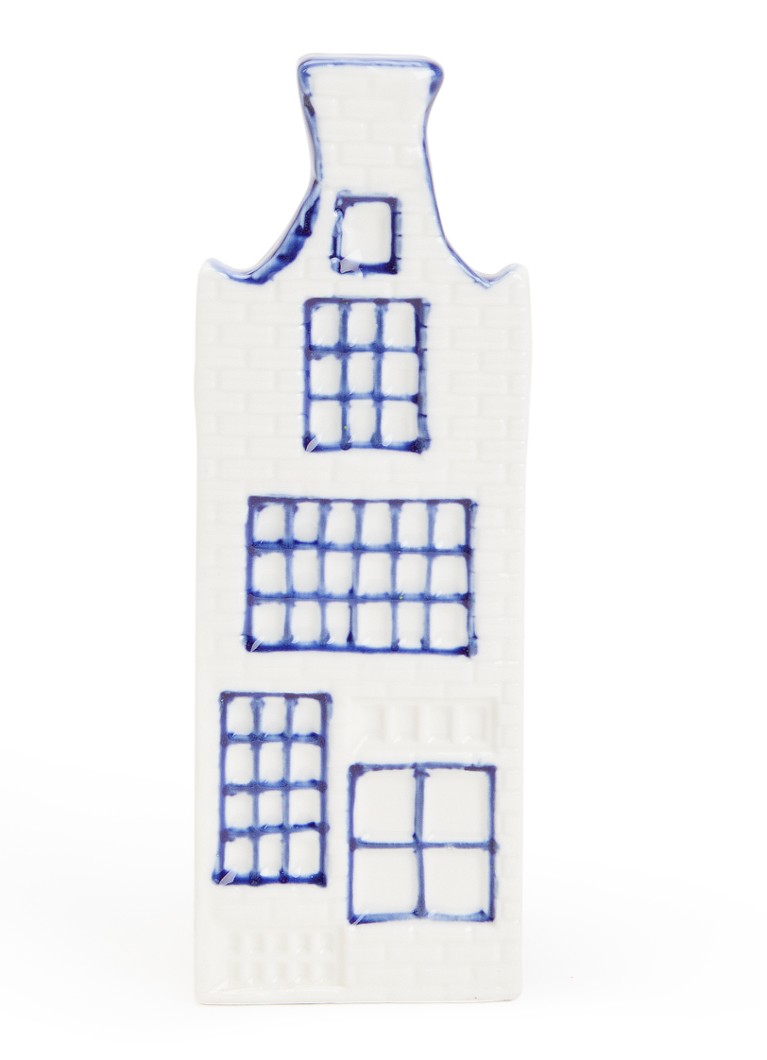 Heinen Delfts Blauw Huisje 5 Halsgevel vaas 13,5 cm Blauw - Deal