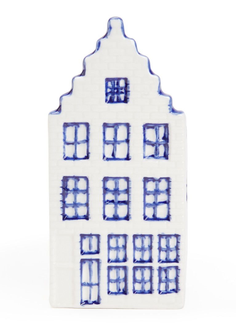 Heinen Delfts Blauw Huisje 1 Trapgevel vaas 13 cm Blauw - Deal