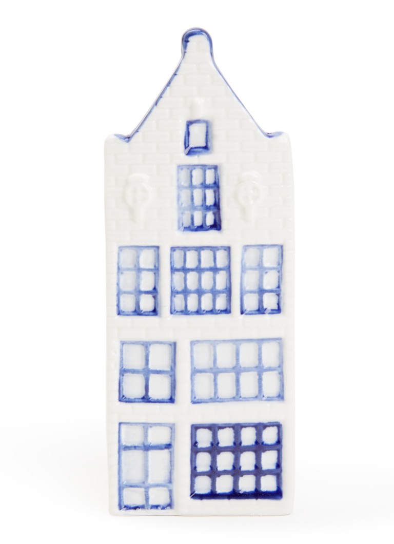 Heinen Delfts Blauw Huisje 4 Tuitgevel vaas 14 cm Blauw - Deal