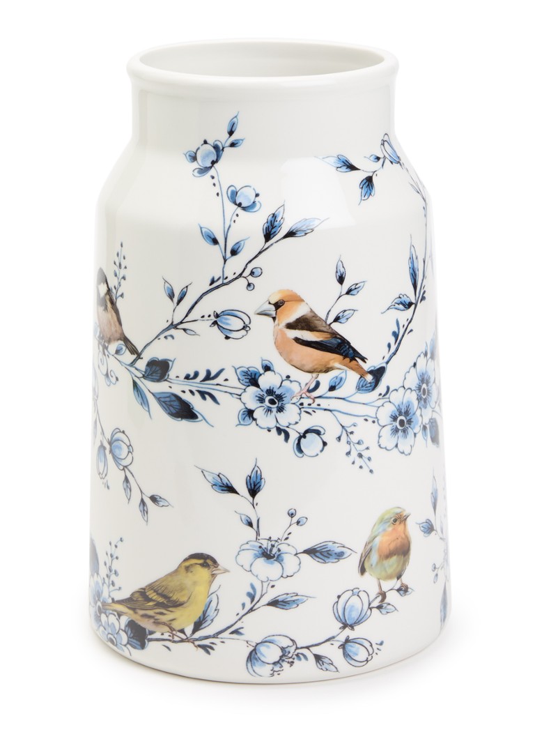 Heinen Delfts Blauw Bosvogels melkbus vaas 30 cm Wit - Deal