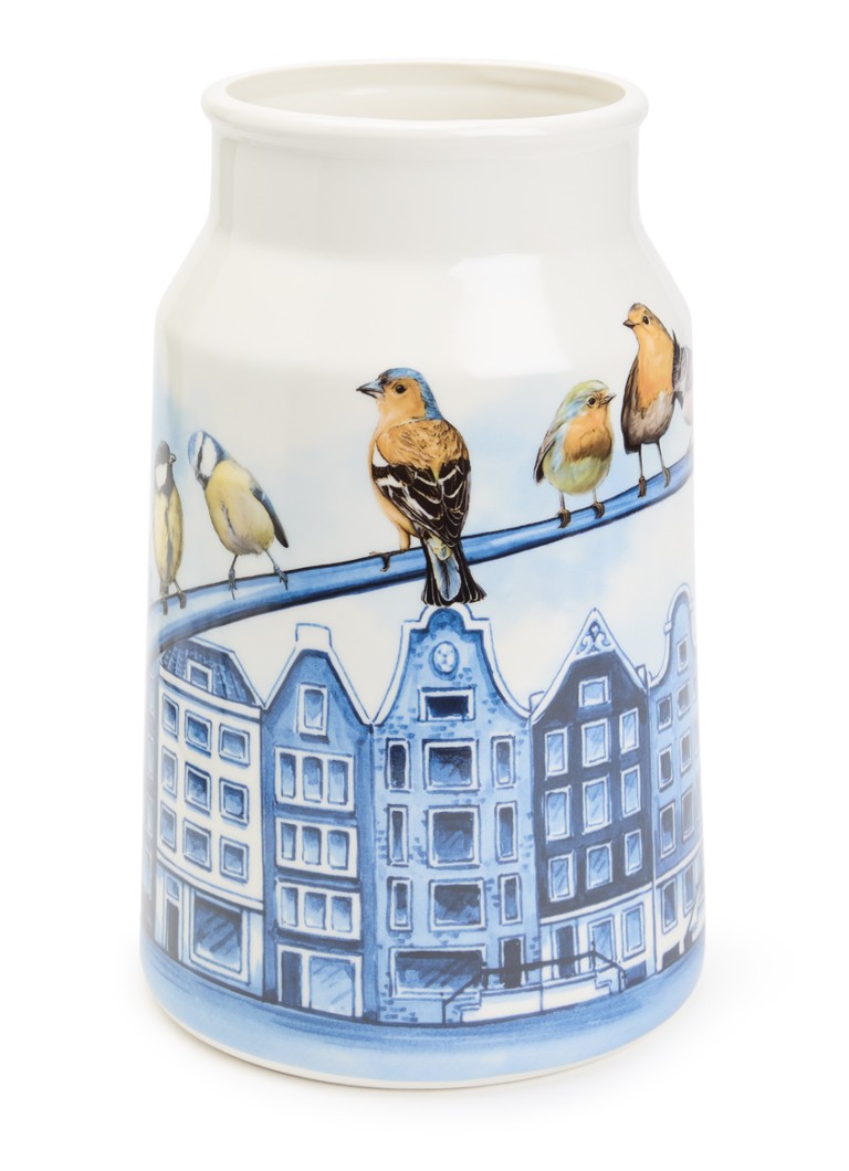Heinen Delfts Blauw Melkbus grachtenpanden vaas 30 cm Blauw - Deal