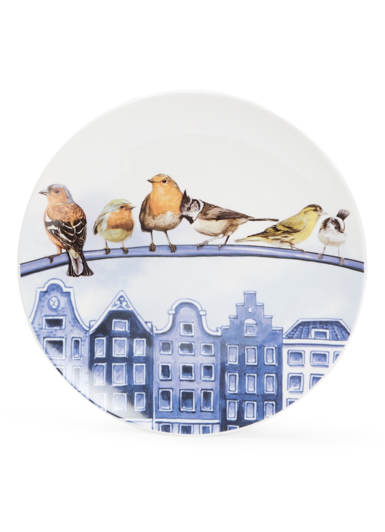 Heinen Delfts Blauw Bosvogels in de stad wandbord 26,5 cm Wit - Deal