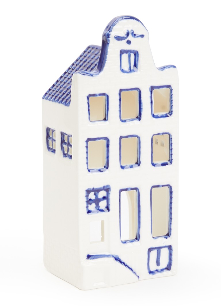 Heinen Delfts Blauw Huisje 2 Klokgevel waxinelichthouder 15 cm Blauw - Deal