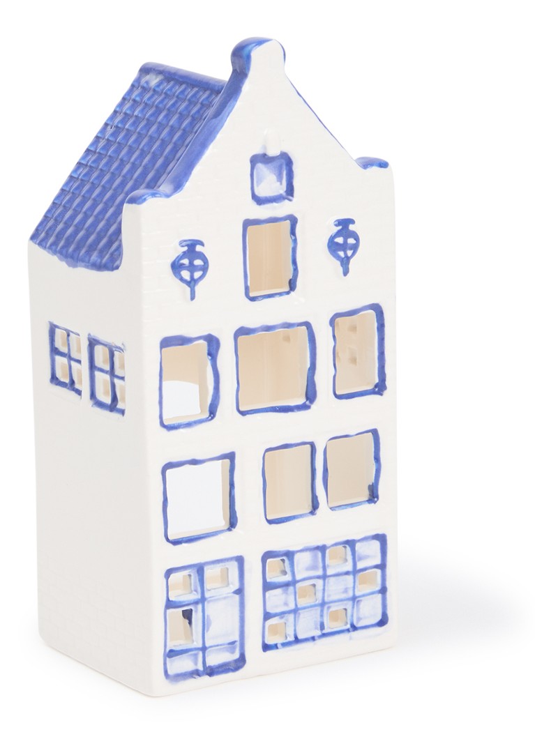 Heinen Delfts Blauw Huisje 4 Tuitgevel waxinelichthouder 14 cm Blauw - Deal