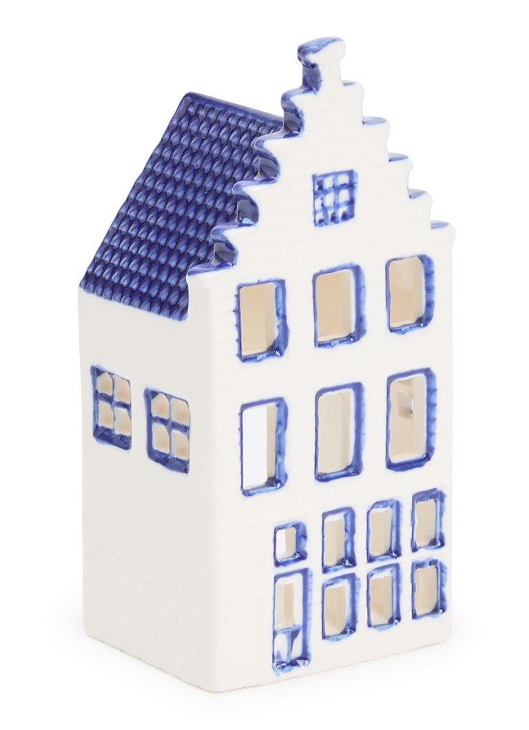 Heinen Delfts Blauw Huisje 1 Trapgevel waxinelichthouder 13 cm Blauw - Deal