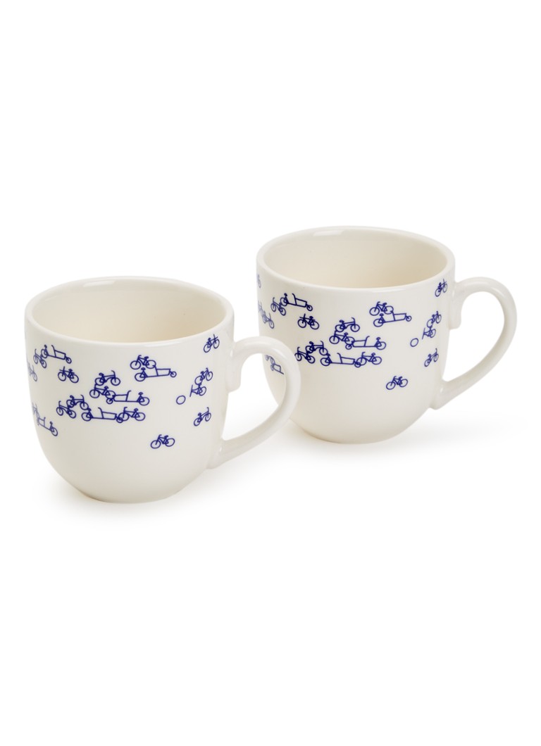 Heinen Delfts Blauw De Blauwe Fiets kopje 20 cl set van 2 Wit - Deal