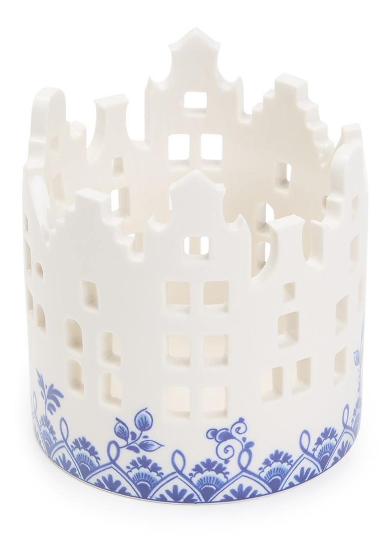 Heinen Delfts Blauw Huisjes waxinelichthouder 10,5 cm Blauw - Deal