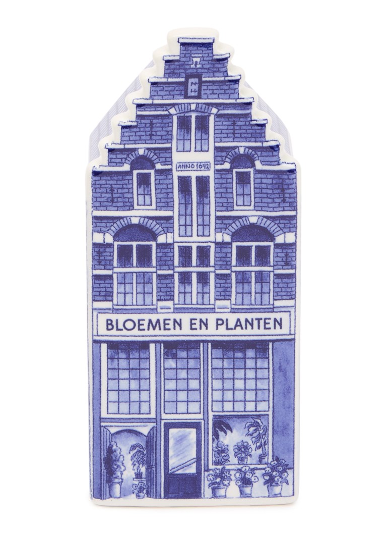 Heinen Delfts Blauw Bloemen en Planten Grachtenpand ornament 14 cm Blauw - Deal