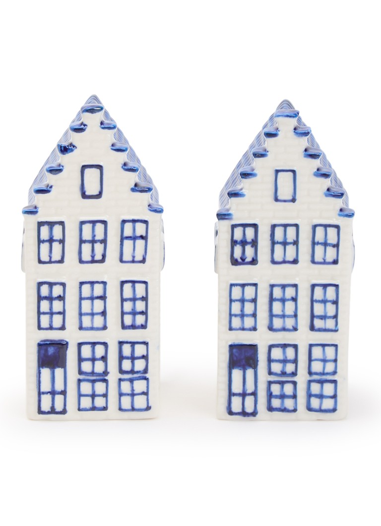 Heinen Delfts Blauw Grachtenhuisjes peper- en zoutstel 2-delig 9 cm Blauw - Deal